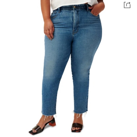 Classic High Waist Raw Hem Jeans 